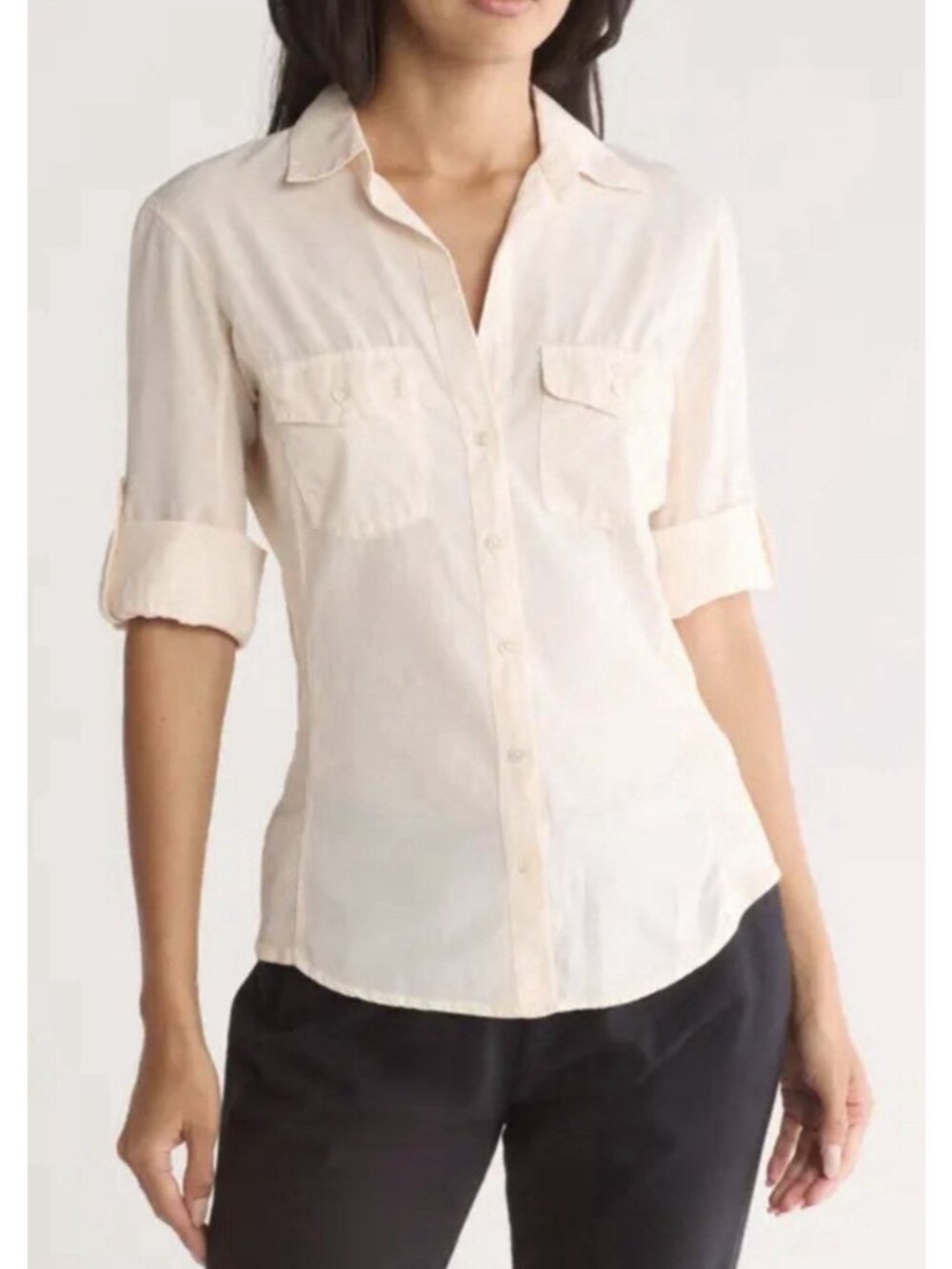 Standard James Perse Sz 4 Pink Cotton Button Down Shirt Ribbed Knit Panels NWOT